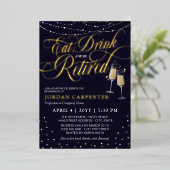 ドリンク&食べビーシャンパ退職したン退職パーティー 箔招待状 (立ち正面)