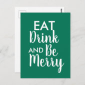 ドリンク&食べベメリークリスマスグリーンホワイト引用文 ポストカード (正面/裏面)