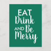 ドリンク&食べベメリークリスマスグリーンホワイト引用文 ポストカード (正面)