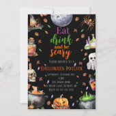 ドリンク&食べホラーなハロウィンポットラックのパーティー 招待状 (正面)