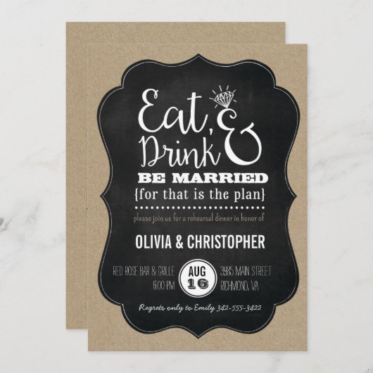 ドリンク&食べBeリハ結婚したーサルディナー招待状 招待状 (正面/裏面)