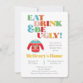 ドリンク&食べBe醜いクリスマスのセーターパーティー 招待状 (正面)