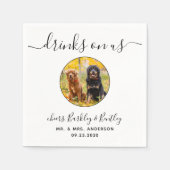 ドリンクOn Usオープンバーカスタムフォトドッグペットズ結婚ーズ スタンダードカクテルナプキン (正面)