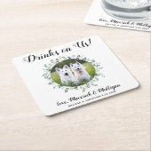 ドリンクOn UsオープンバーユーカリPhoto 結婚 Pet's スクエアペーパーコースター (アングル)