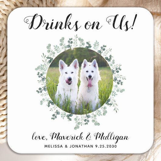 ドリンクOn UsオープンバーユーカリPhoto 結婚 Pet's スクエアペーパーコースター