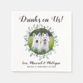 ドリンクOn UsオープンバーユーカリPhoto 結婚 Pet's スタンダードカクテルナプキン (正面)