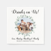 ドリンクOn Usオープンバー緑の写真Pet 結婚's スタンダードカクテルナプキン (正面)