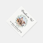 ドリンクOn Usオープンバー緑の写真Pet 結婚's スタンダードカクテルナプキン (角)