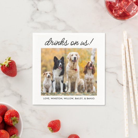 ドリンクOn Usシンプル写真かわいいおもしろいドッグペ結婚ット スタンダードカクテルナプキン (インサイチュ)
