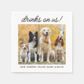 ドリンクOn Usシンプル写真かわいいおもしろいドッグペ結婚ット スタンダードカクテルナプキン (正面)