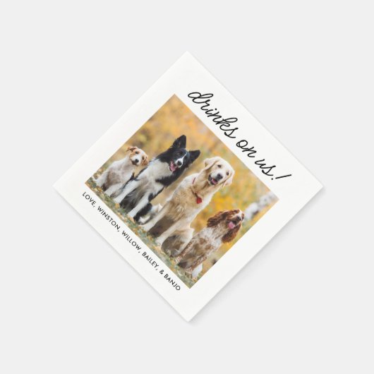 ドリンクOn Usシンプル写真かわいいおもしろいドッグペ結婚ット スタンダードカクテルナプキン (角)