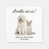 ドリンクOn Usシンプル写真かわいいおもしろいドッグペ結婚ット スタンダードカクテルナプキン (正面)