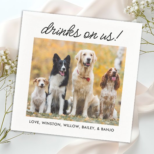 ドリンクOn Usシンプル写真かわいいおもしろいドッグペ結婚ット スタンダードカクテルナプキン