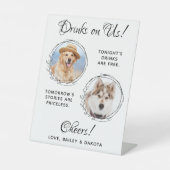 ドリンクOn Us Pet's 結婚カスタムフォトドッグオープンバー 台座サイン (正面)