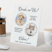 ドリンクOn Us Pet's 結婚カスタムフォトドッグオープンバー 台座サイン (インサイチュ)