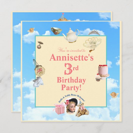 ドリーティーパーティー誕生日招待状 招待状 (正面/裏面)