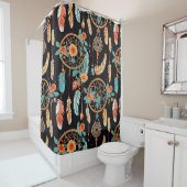 ドリーマお洒落キャッチャーbohoダークフローラブラックティール(緑がかった色) シャワーカーテン (インサイチュ)