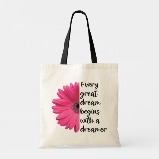 ドリーマやる気を起こさせるーピンクデイジーことわざ引用文 トートバッグ (裏面)
