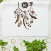 ドリーマカラフルキャッチャーの花と羽 キッチンタオル (折り畳み)