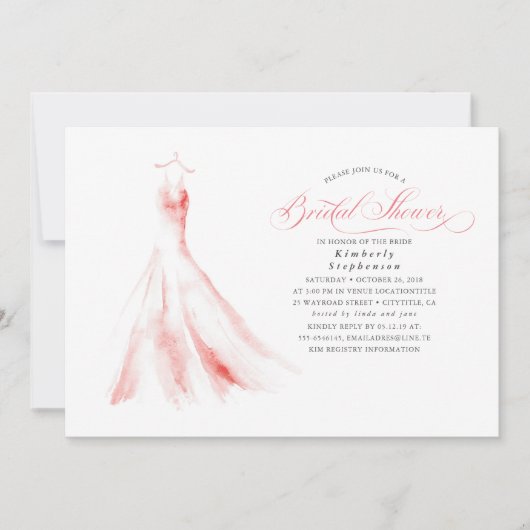 ドリーミエレガントーピンク結婚ズのドレスブライダルシャワー 招待状 (正面)