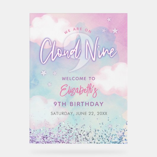 ドリーミガーリーオンクラウドナイン第9誕生日へようこそ アクリルサイン (正面)