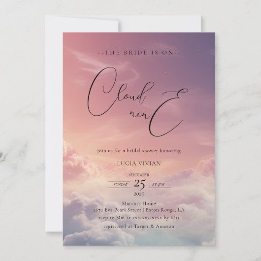 ドリーミモダンーサンセットオンクラウド9ブライダルシャワー 招待状 (正面)
