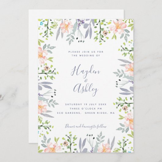 ドリーミモダンー素朴ミーフローラ水の色結婚の 招待状 (正面/裏面)
