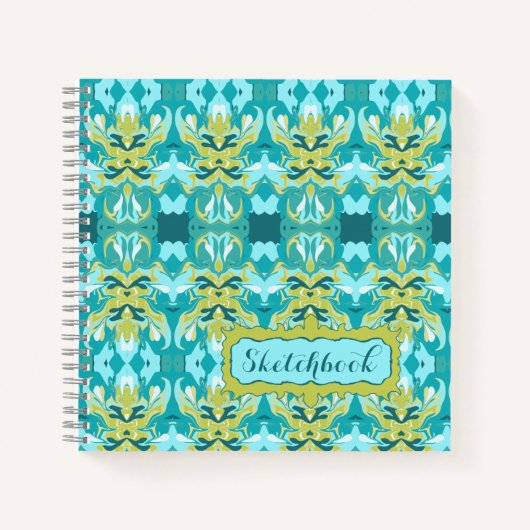 ドリーミングエジプトティール(緑がかった色)金ゴールドパターン ノートブック (正面)