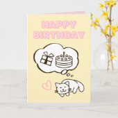 ドリーミングキャット&ケーキハッピーバースデーカード カード (黄色い花)