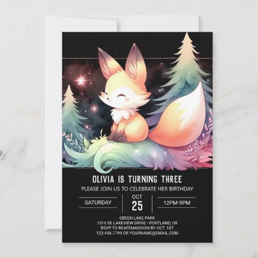 ドリーミーおもしろいキツネ誕生日デジタル 招待状 (正面)