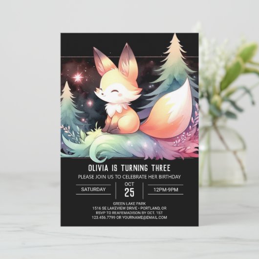 ドリーミーおもしろいキツネ誕生日デジタル 招待状 (スタンド正面)