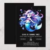 ドリーミーおもしろいマーメイド誕生日 招待状 (正面/裏面)