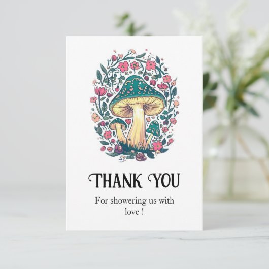 ドリーミーお洒落キノコ赤ちゃんシャワー サンキューカード (スタンド正面)