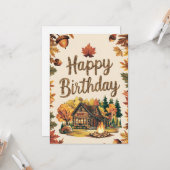 ドリーミーお洒落フォレストオータム秋ハッピーバースデー カード (正面/裏面インサイチュ)