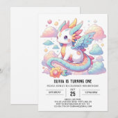 ドリーミーかわいいドラゴン1st誕生日 招待状 (正面/裏面)