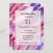 ドリーミーかわいらしピンクパープル誕生日 招待状 (正面/裏面)