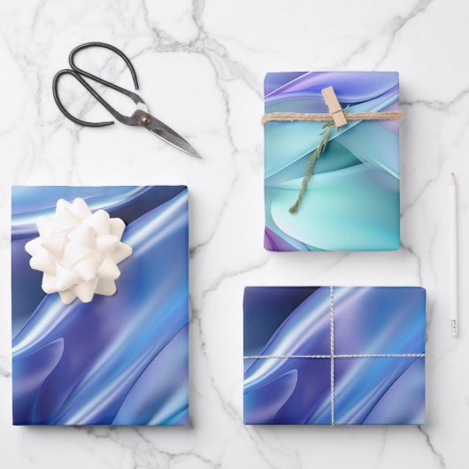 ドリーミーかわいらしブルーパープルブライダルシャワー ラッピングペーパーシート (正面)