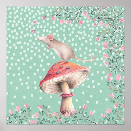 ドリーミーなマウス – 水彩イラストレーション ポスター (正面)