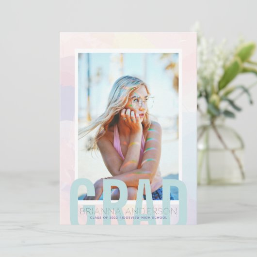 ドリーミーぼやけグラデーション写真卒業のお知らせ 招待状 (スタンド正面)