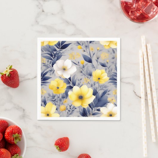 ドリーミーイエローとグレーウォーターのカラーフローラ スタンダードカクテルナプキン (インサイチュ)