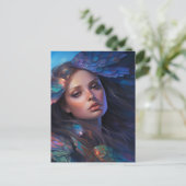 ドリーミーインディゴブルーバタフライウィングズファンタジー女性 ポストカード (スタンド正面)