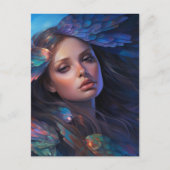 ドリーミーインディゴブルーバタフライウィングズファンタジー女性 ポストカード (正面)