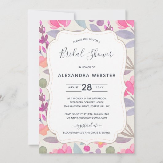 ドリーミーウォーターのカラーフローラ |ブライダルシャワー 招待状 (正面)