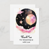ドリーミーウォーターの色ベビーシャワー：月&星 サンキューカード (正面/裏面)