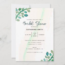 ドリーミーウォーターカラーグリーンリーブライダルシャワー 招待状