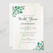 ドリーミーウォーターカラーグリーンリーブライダルシャワー 招待状 (正面/裏面)