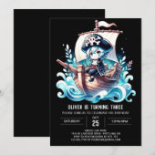 ドリーミーウォーターカラーパイレーツ誕生日 招待状 (正面/裏面)