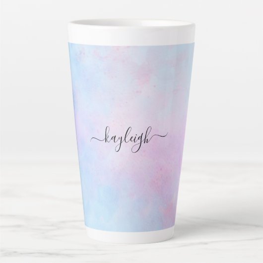 ドリーミーウォーターカラーピンクブルーターコイズ カフェラテマグ (正面)