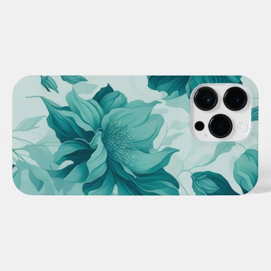 ドリーミーウォーターカラーフラワーパターンティール(緑がかった色)エレガント- iPhoneケース (裏面横)