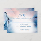 *~*ドリーミーウォーターカラーブルースピンクストレンディー モダン 出欠カード (正面/裏面)